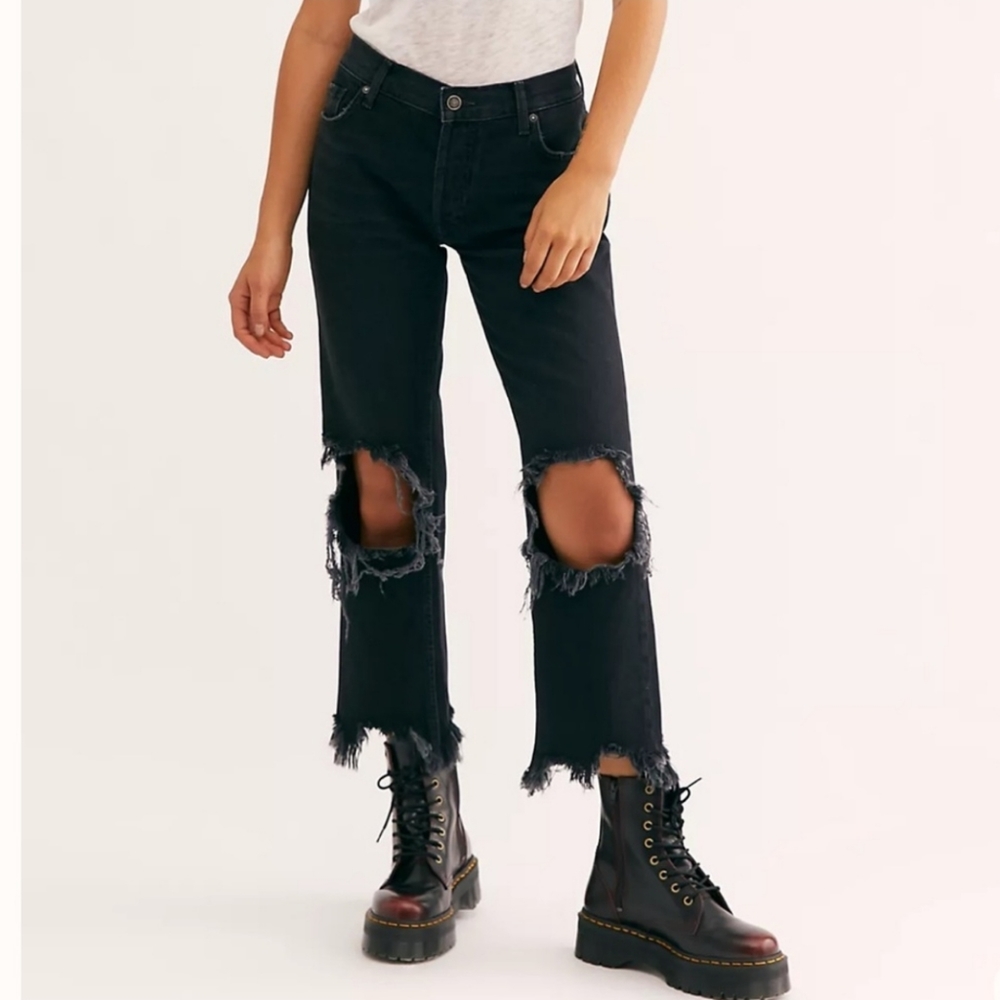 We The Free Maggie Mid Rise Straight Washed Black Distressed Jean Women's 26 - Picture 6 of 16